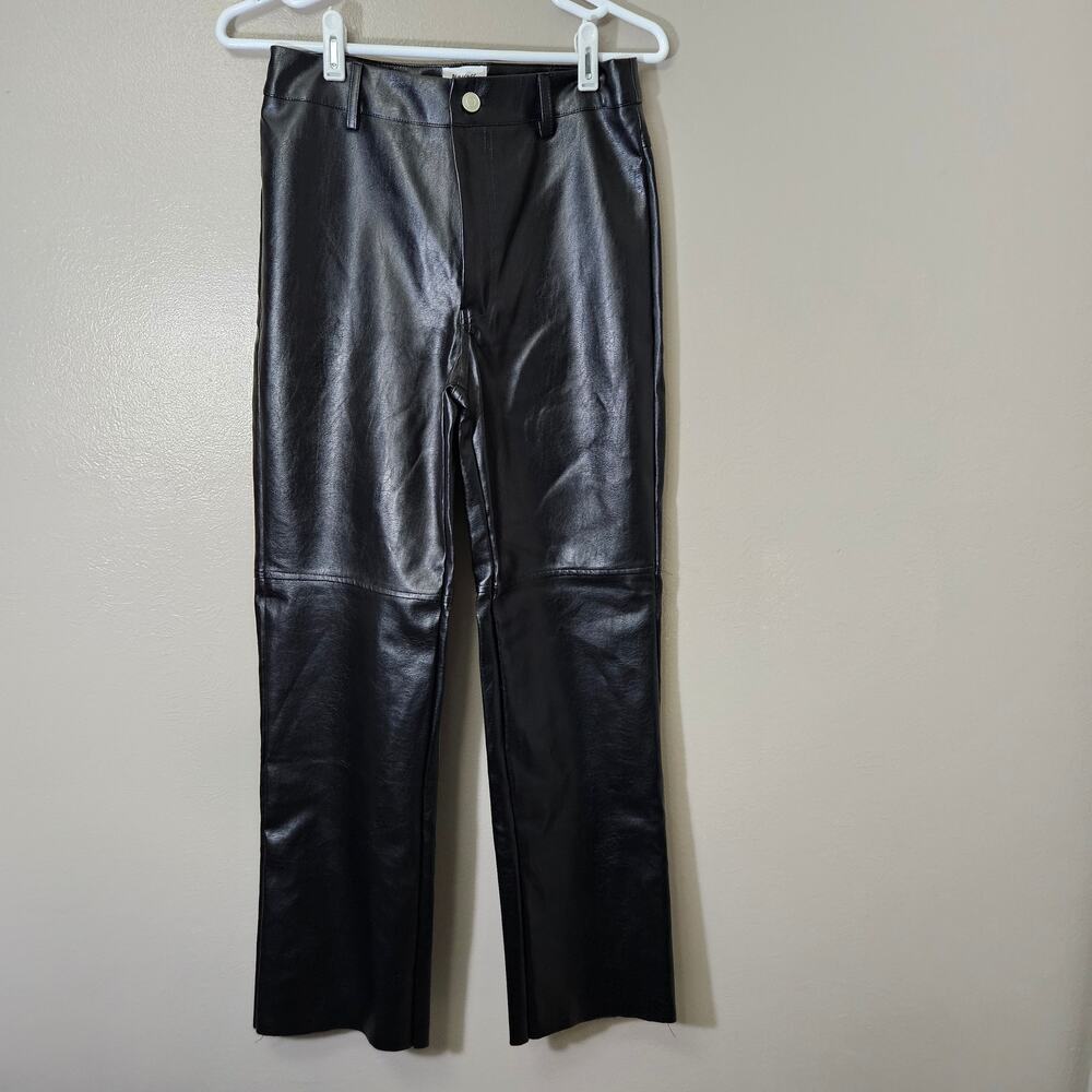 Y2K Goth PrincessPolly Black FauxLeather StraightLeg Pants US 6 High Rise Biker